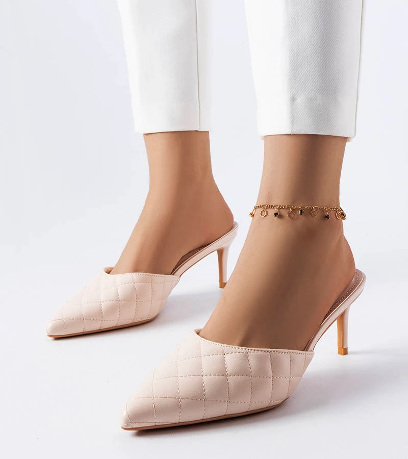 Žabky Lambert beige quilted stiletto