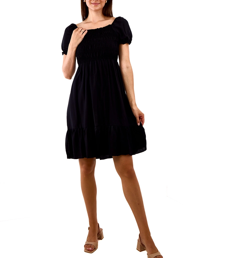 Černé mini šaty s řasením Lorinka