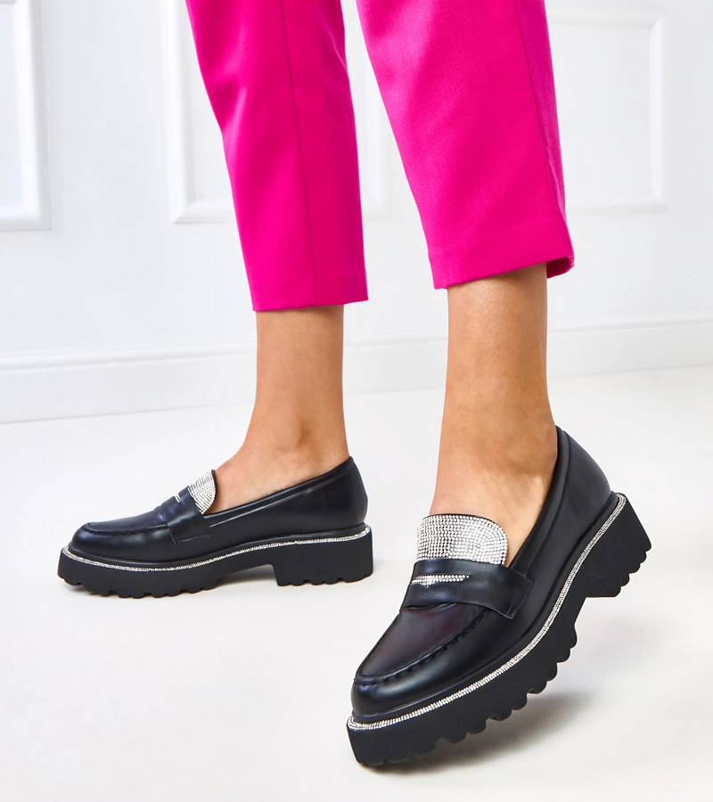 Černé dámské mokasíny s kamínky Kejti