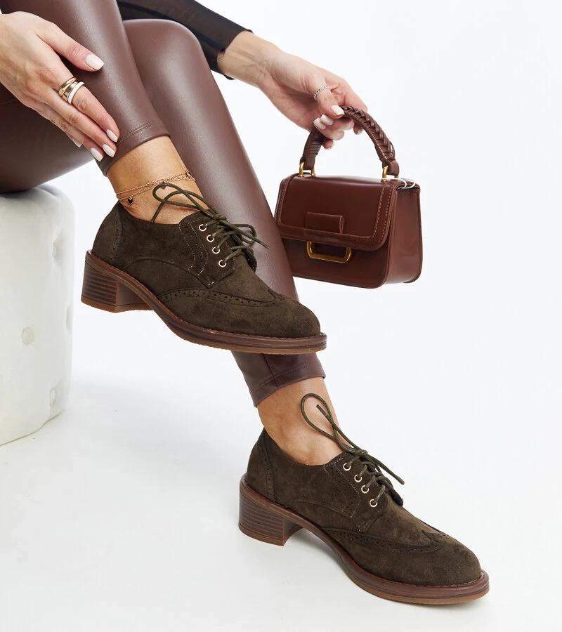 Zelené semišové polobotky na podpatku Tigard