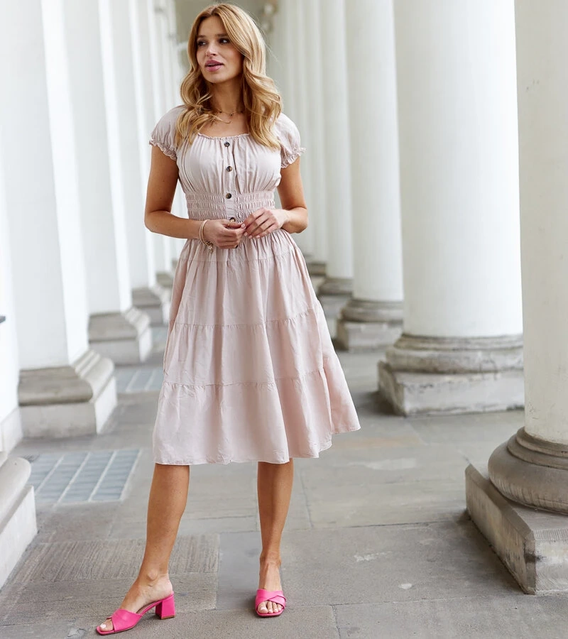 Bežové midi šaty s Berry růžením