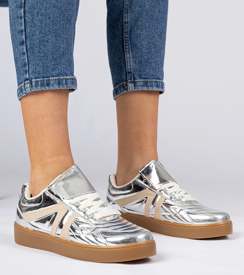 Stříbrné tenisky dámské lakované Keyla