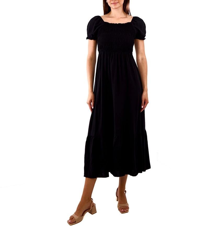 Černé šaty s maxi řasením od Demisa