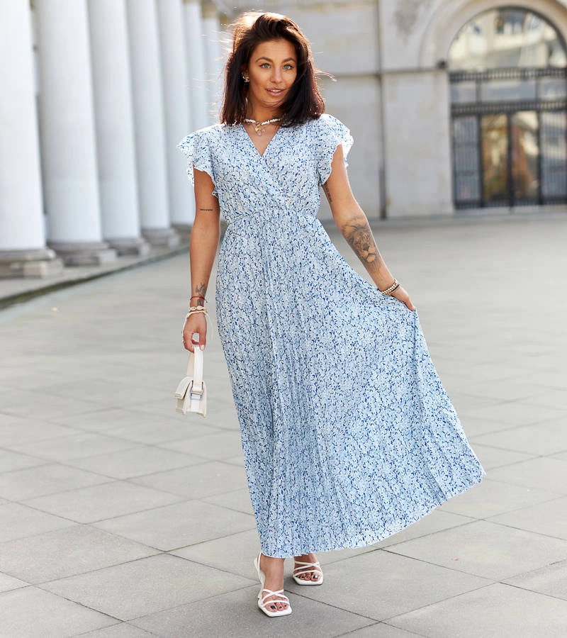 Modré květinové maxi šaty Dorina