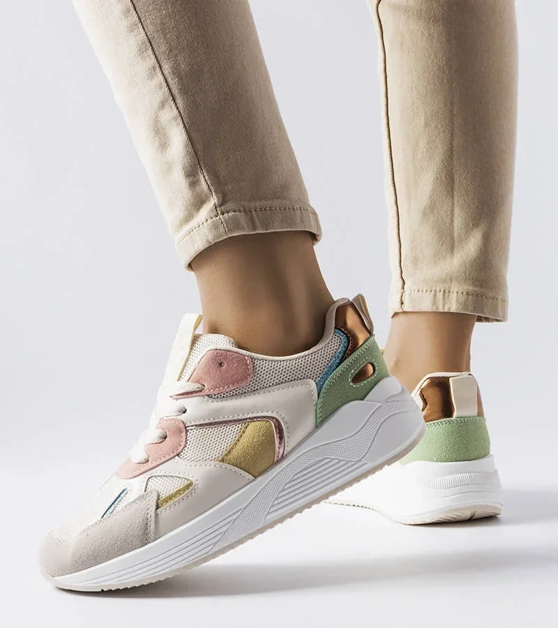 Béžové tenisky z kombinovaného materiálu Riel