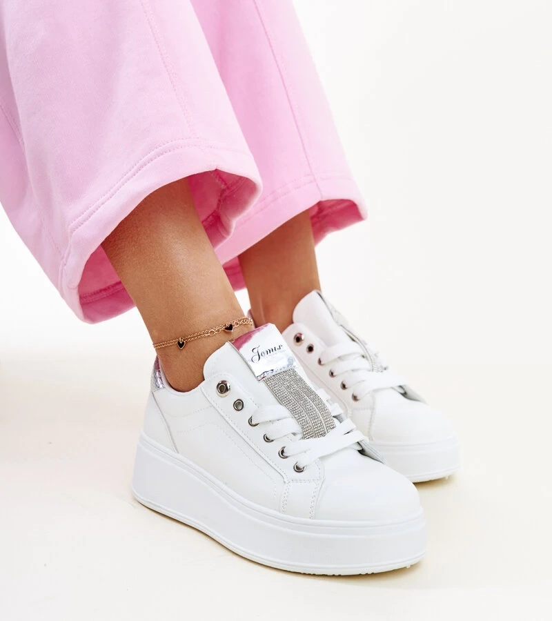 Bílo-stříbrné tenisky s kubickými zirkony od Maurizia