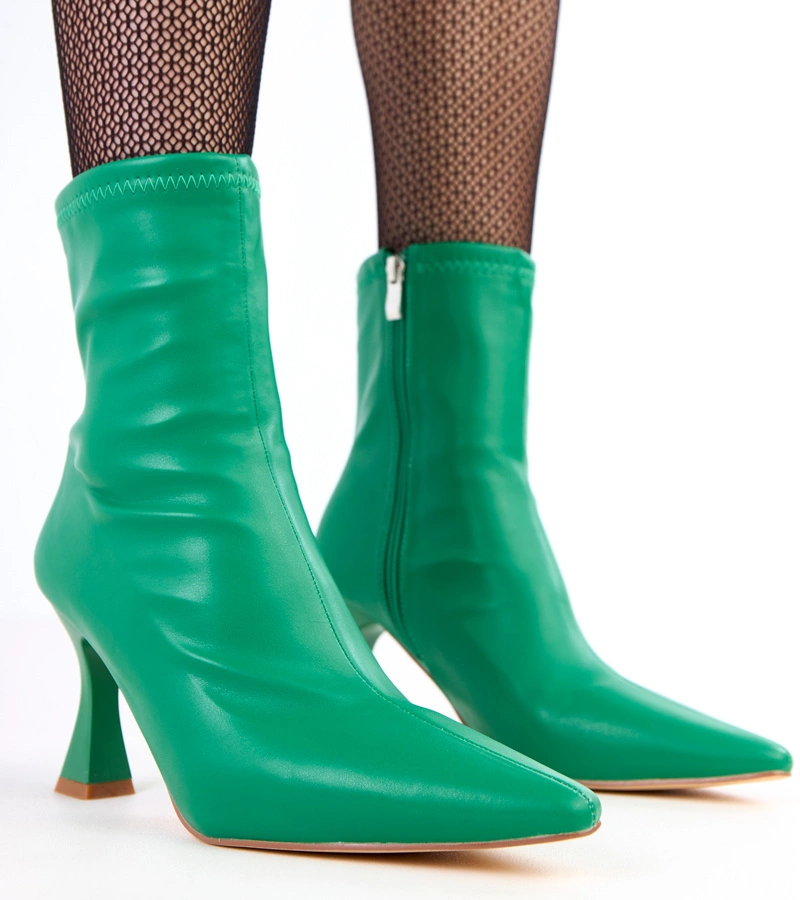 Zelené kotníkové boty na podpatku z eko kůže Fatira