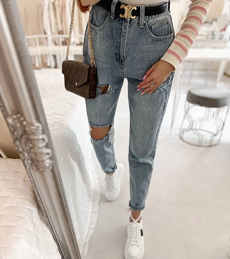 Džíny Tétrault mom fit s žebrovanými lemy