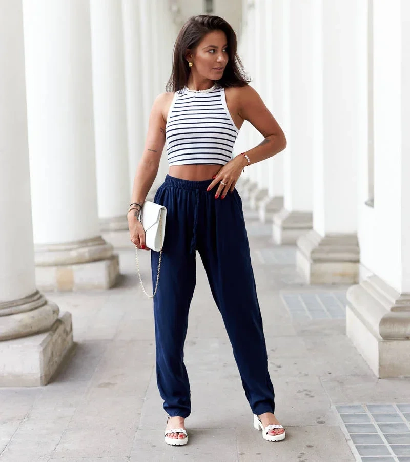 Námořnicky modré volné kalhoty Margno