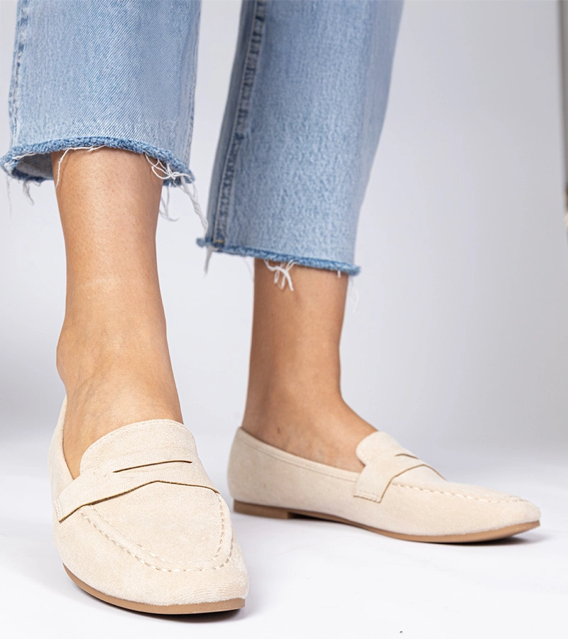 Béžové elegantní mokasíny z eko semiše Palmarina