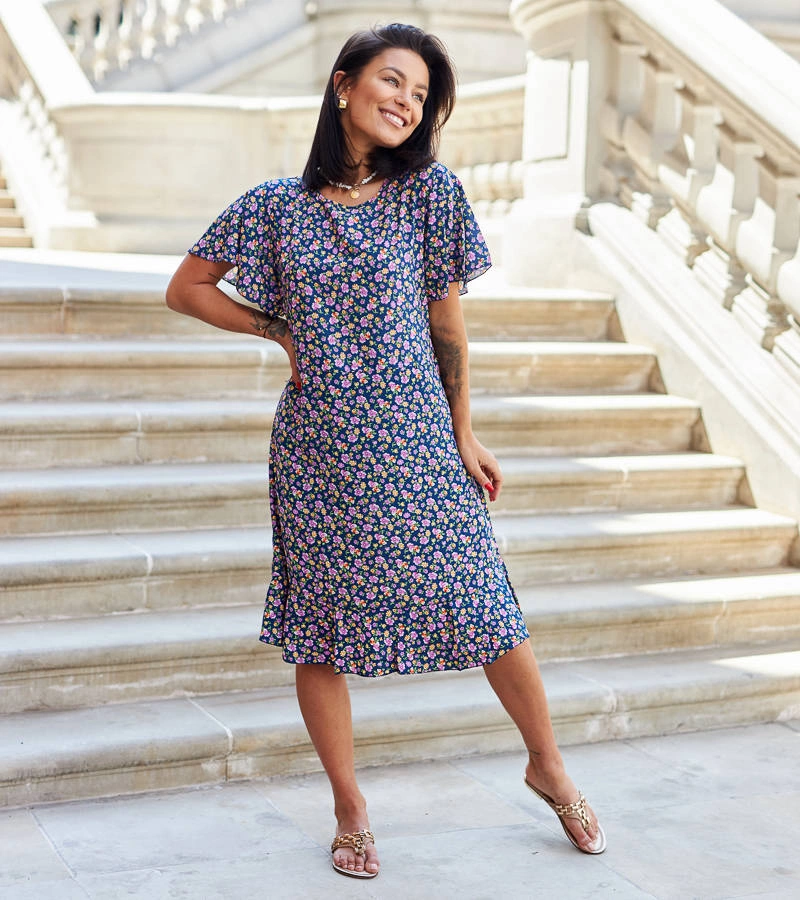 Tmavě modré květinové šaty Protasio