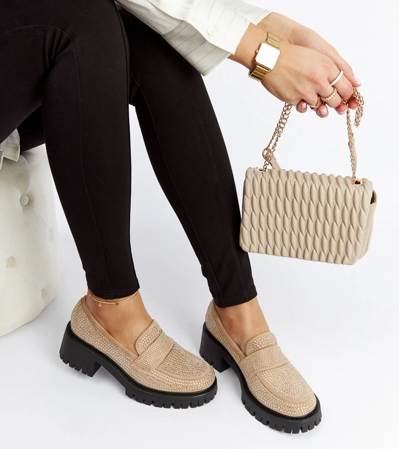 Bežové mokasíny na robustním sloupku Parent