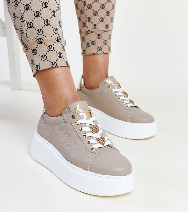 Tmavě béžové kůžené tenisky Karino