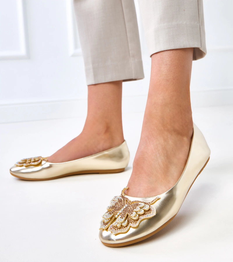 Zlaté balerínky s ozdobným motýlem Gruca