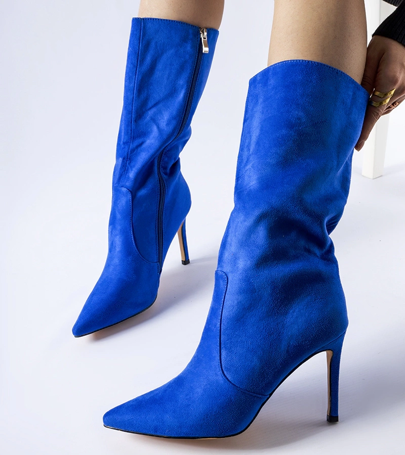 Modré zateplené kozačky na podpatku Rosaria