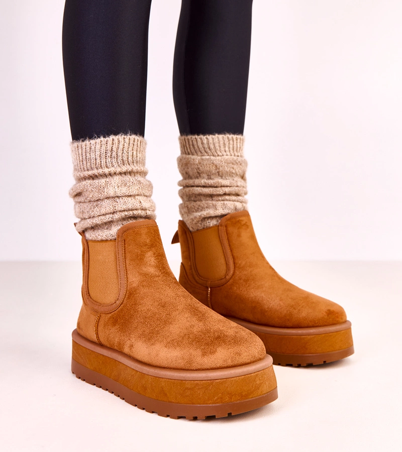 Hnědé nízké sněhule s elastickou vsadkou Nancey