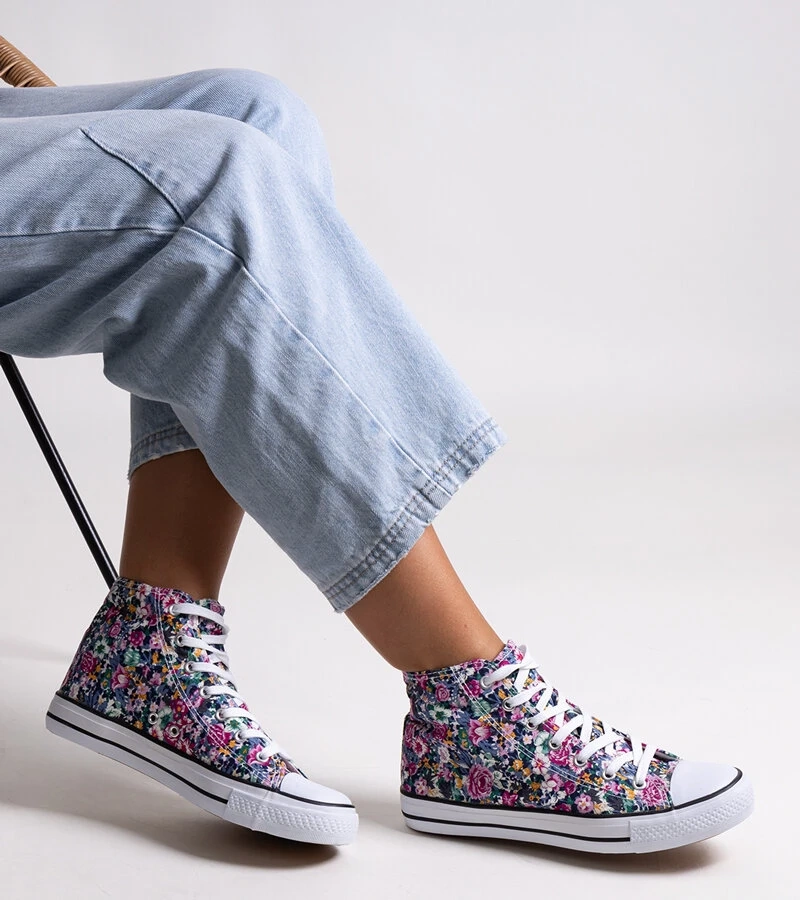 Růžové vysoké tenisky s květinovým vzorem Mehretina