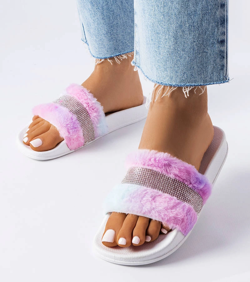 Barevné chlupaté žabky se zirkony Carrito