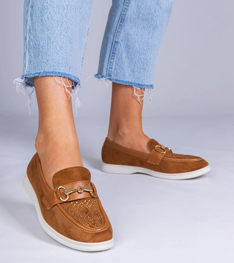 Hnědé mokasíny z eko semiše s kamínky Minilla