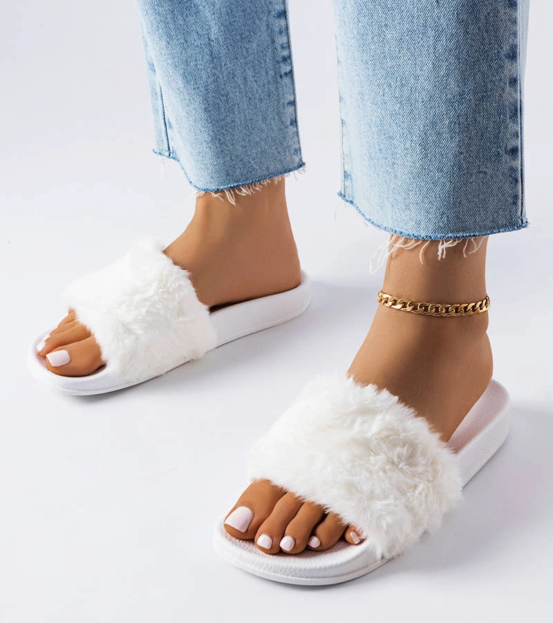 Bílé žabky s kožešinou Raffaele