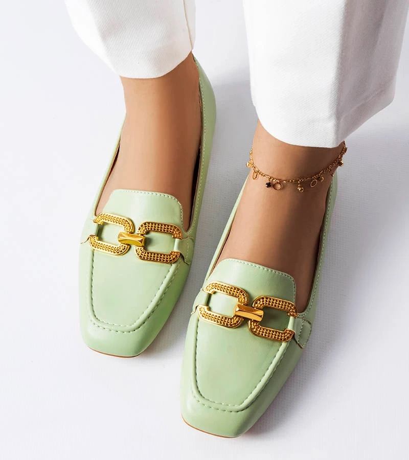 Zelené mokasíny s přezkou Rousseau