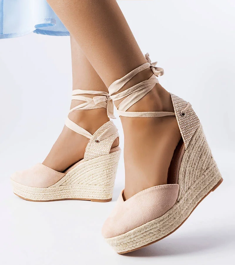 Béžové espadrilky Dubois na podpatku