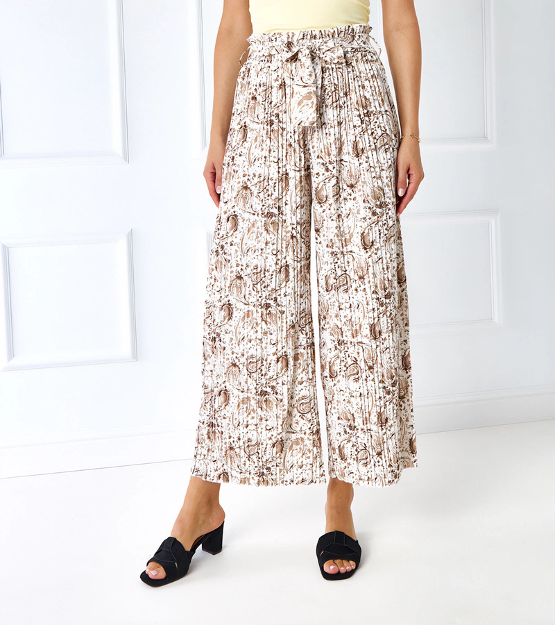 Dámské bílo-béžové široké plisované kalhoty Latifa