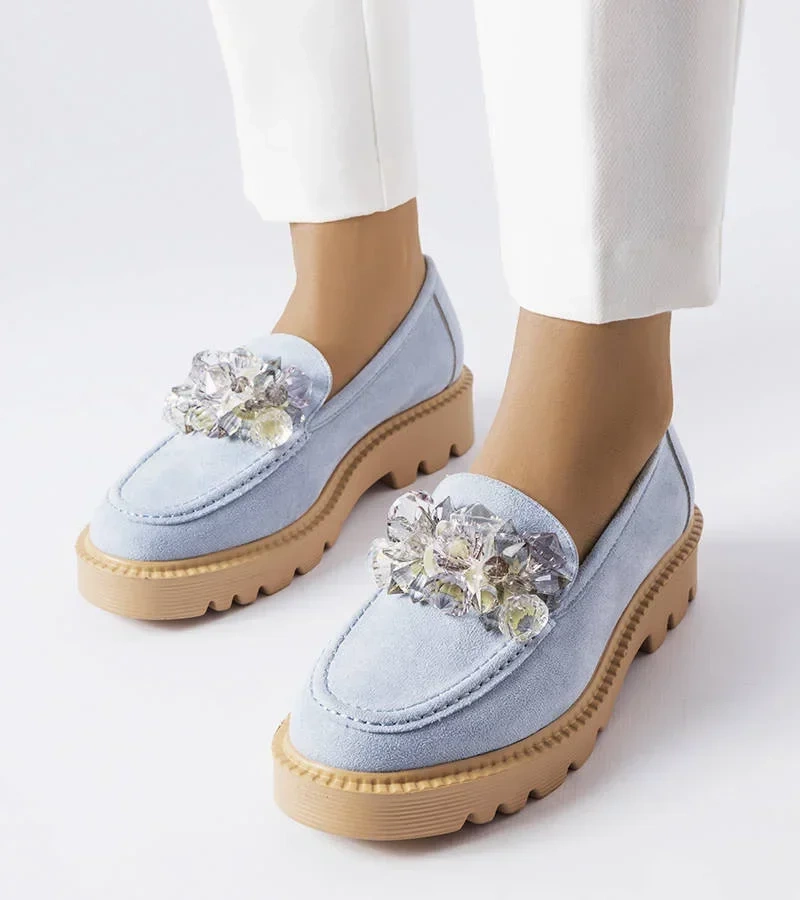Modré mokasíny zdobené krystaly Vinceza