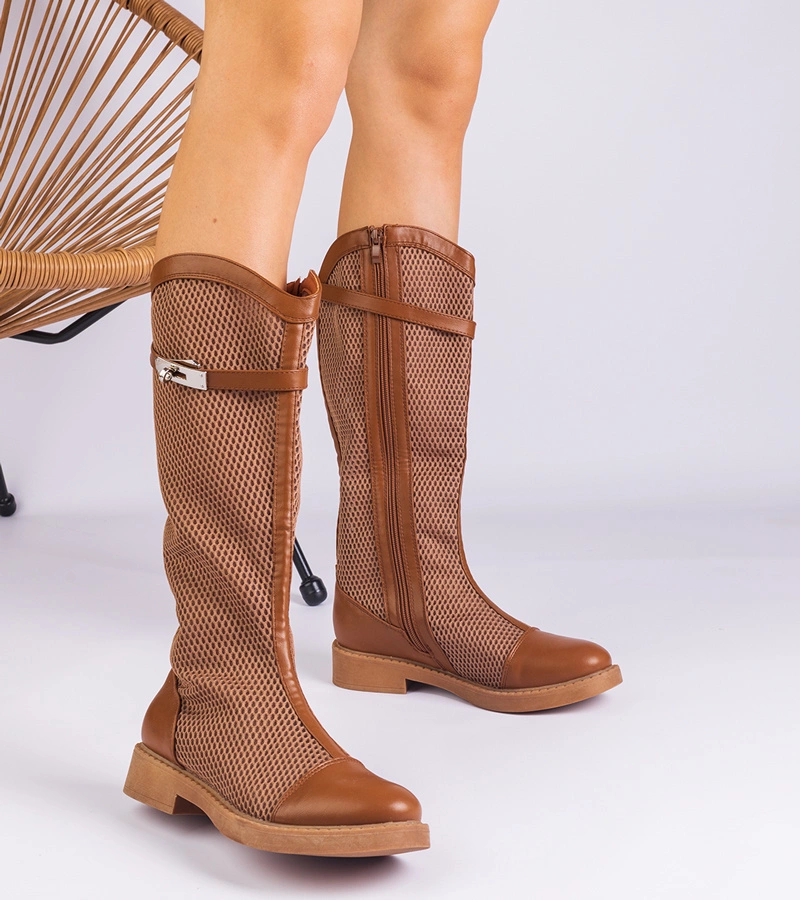Hnědé vysoké síťované kozačky Torento