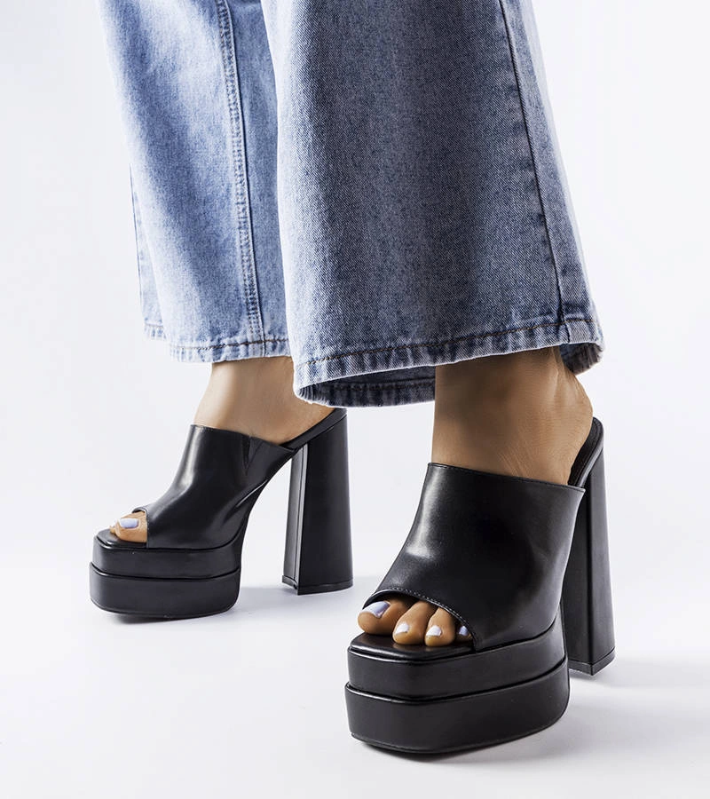 Černé žabky Mertzon na vysokém podpatku