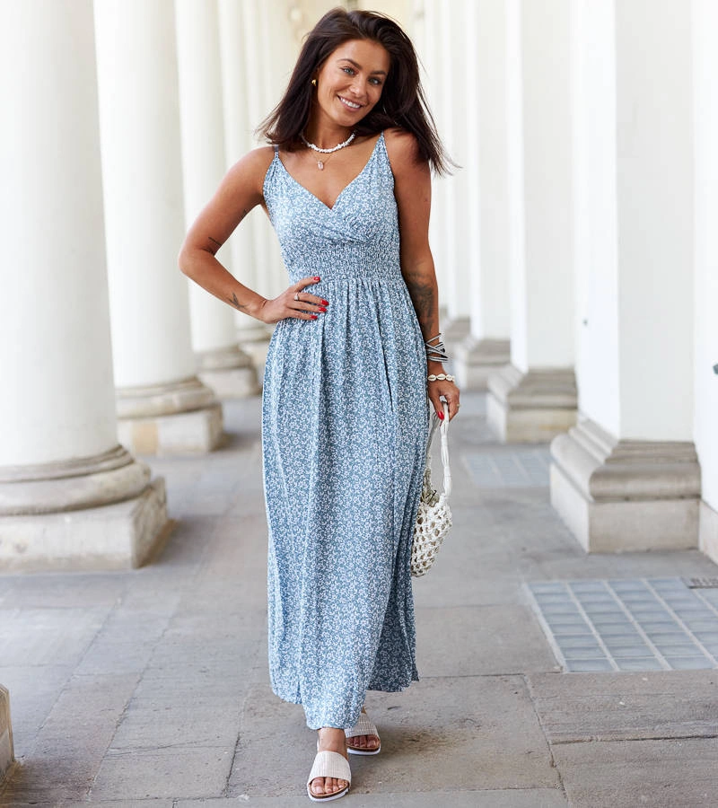 Modré květinové maxi šaty Esperia