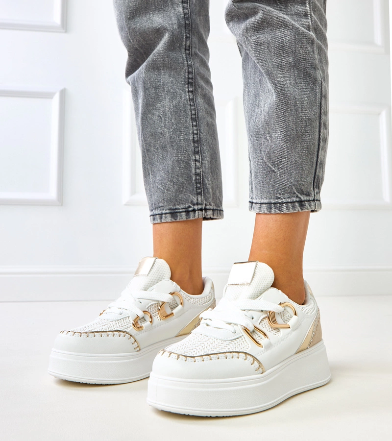 Bílé tenisky na platformě s pletenou vsadkou Lina