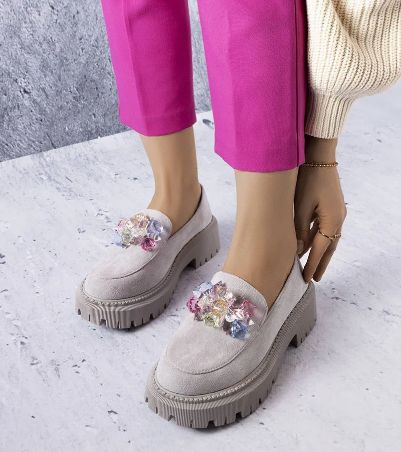 Šedé polobotky s krystaly Levasseur