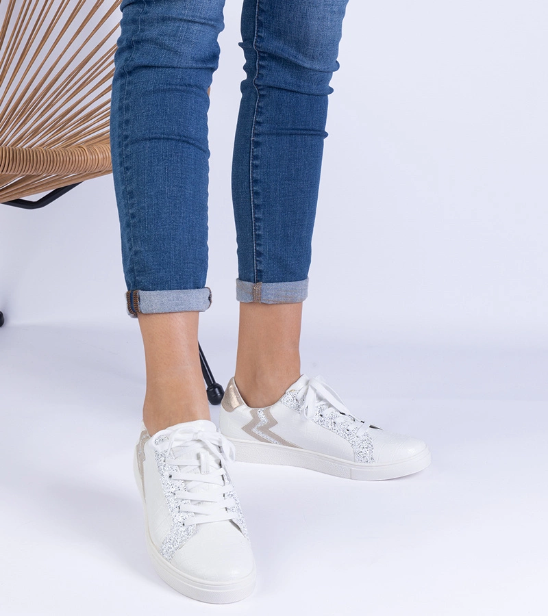 Dámské bílé tenisky s reliéfem a třpytkami Laneta