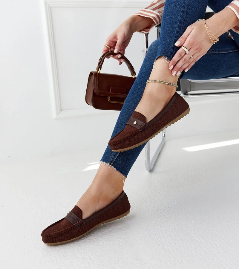 Hnědé látkové mokasíny Fombio