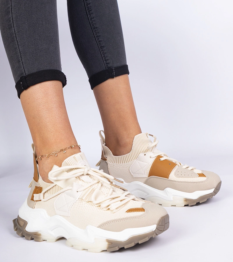 Béžové dámské tenisky s ponožkovým svrškem Milada