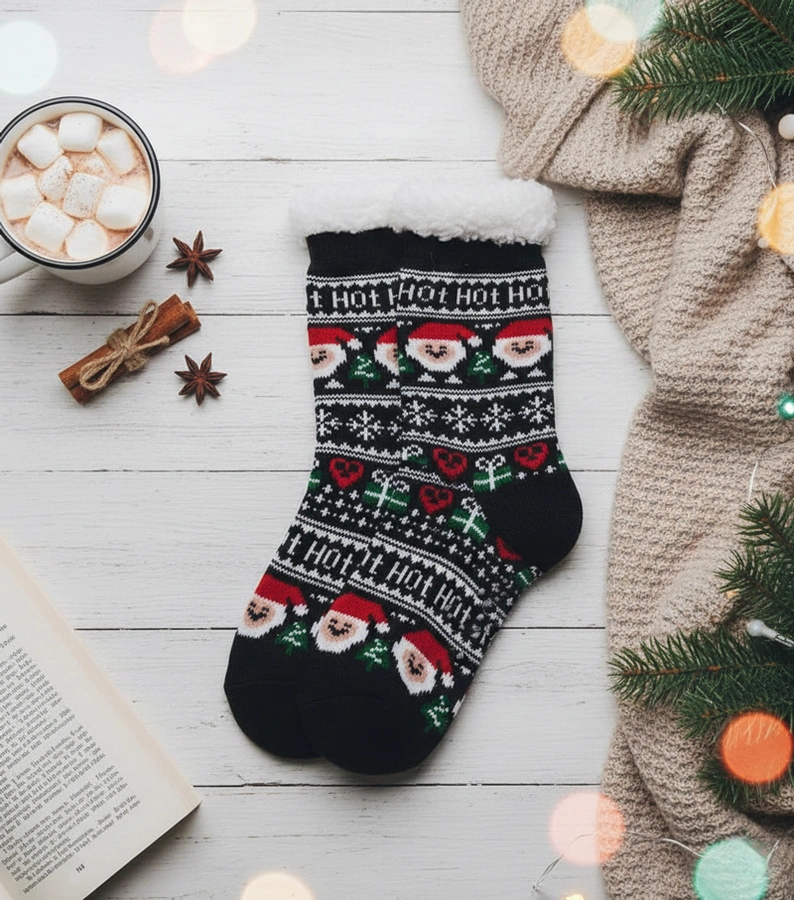 Černé zateplené ponožky se Santa Challou