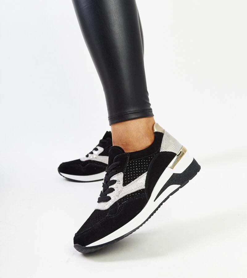 Černé kožené tenisky na platformě Manfrin