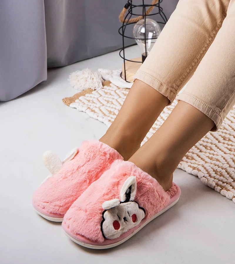 Růžové měkké pantofle Half Bunny