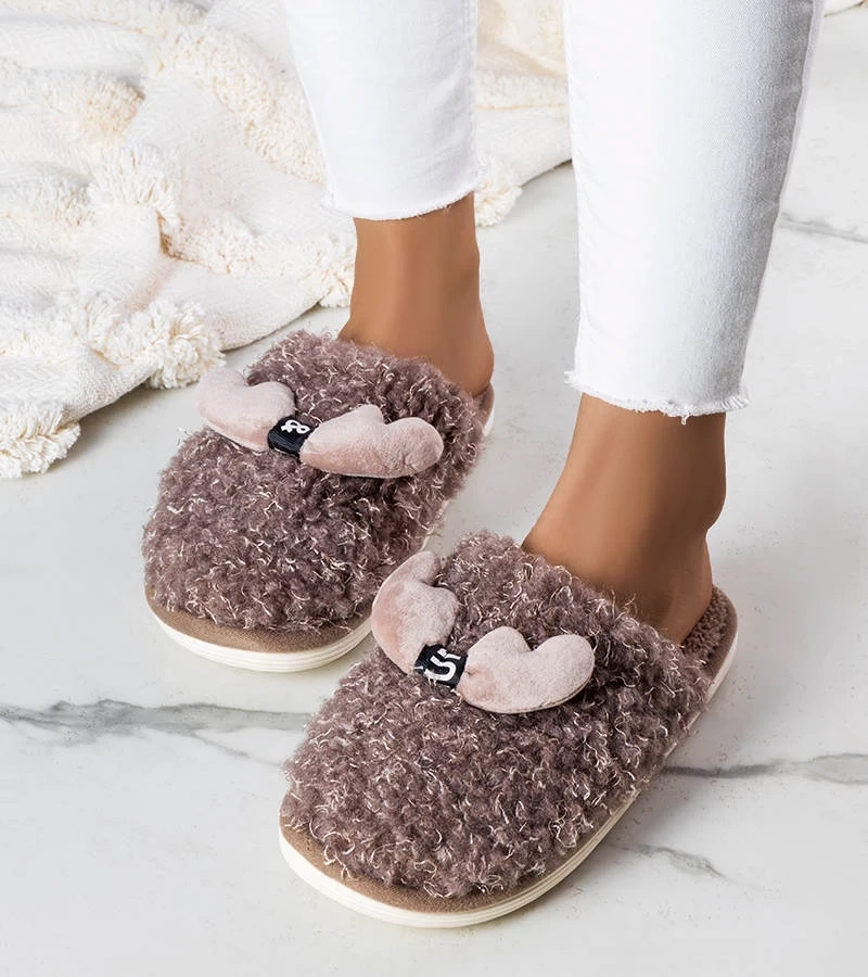 Hnědé pantofle s kožešinou Rosny