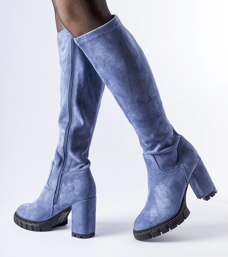 Modré kozačky na robustním podpatku Marquette