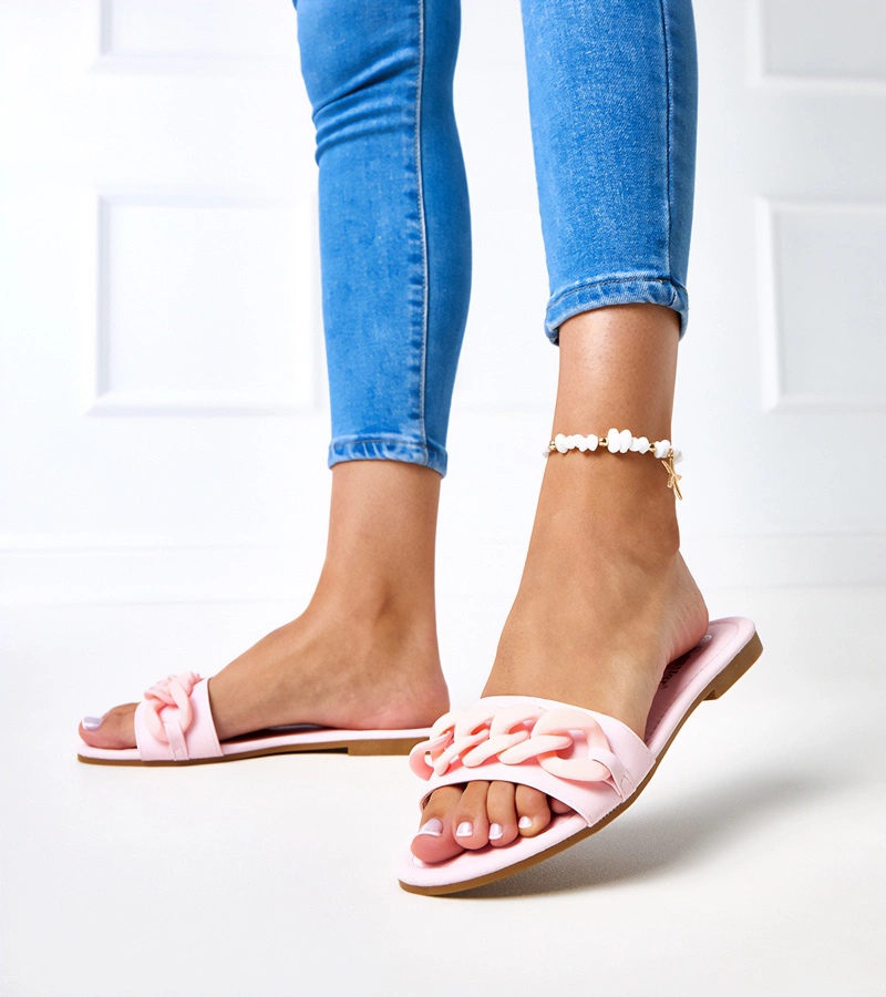 Růžové pantofle s matovým řetězem Aliyan