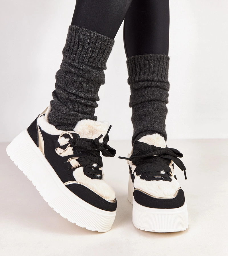 Černé zateplené tenisky na platformě Deena