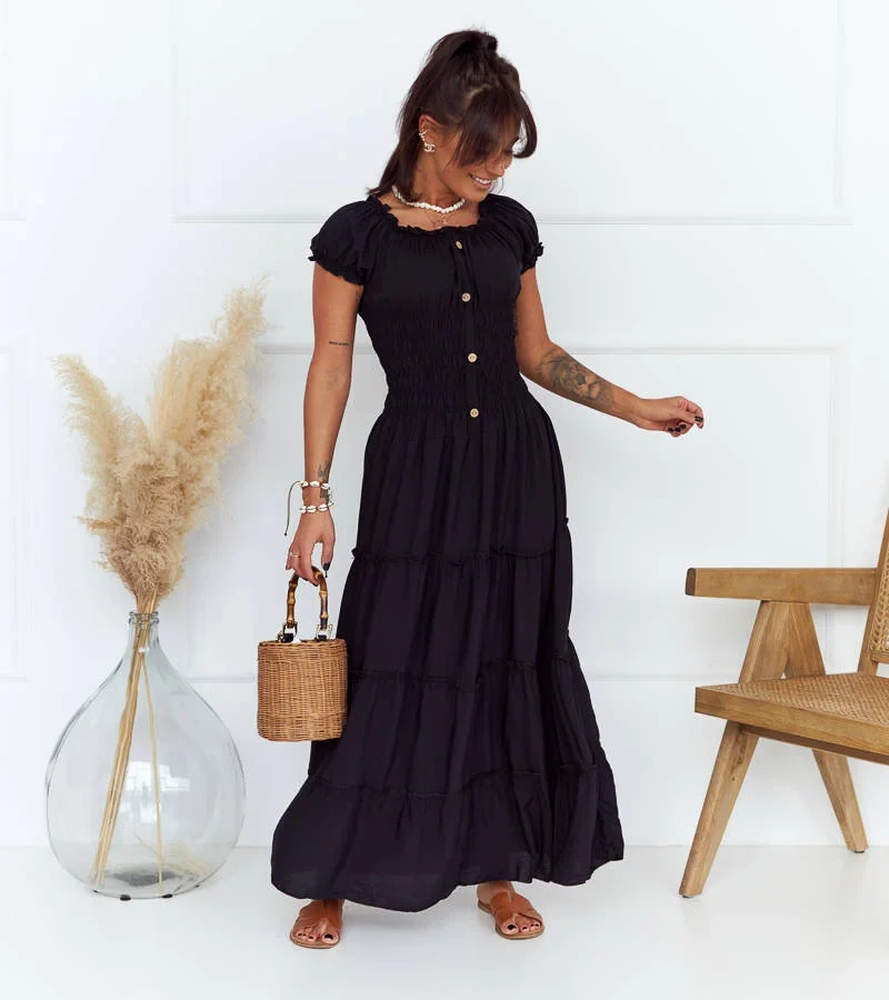 Černé maxi šaty se záhyby Elenna