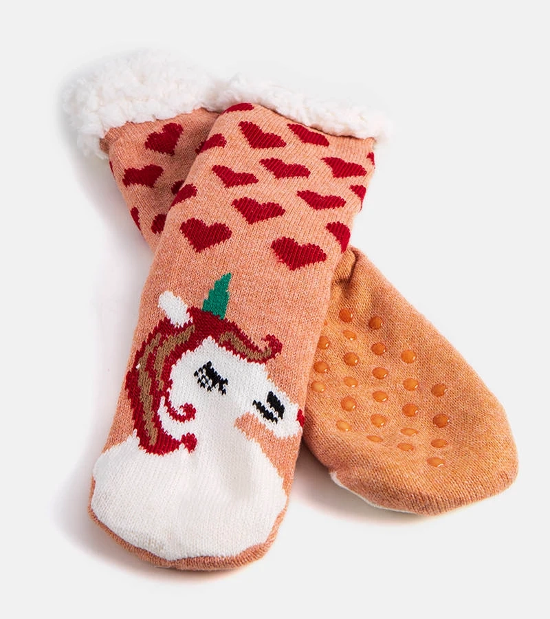 Béžové ponožky s ovčí kůží Lotis