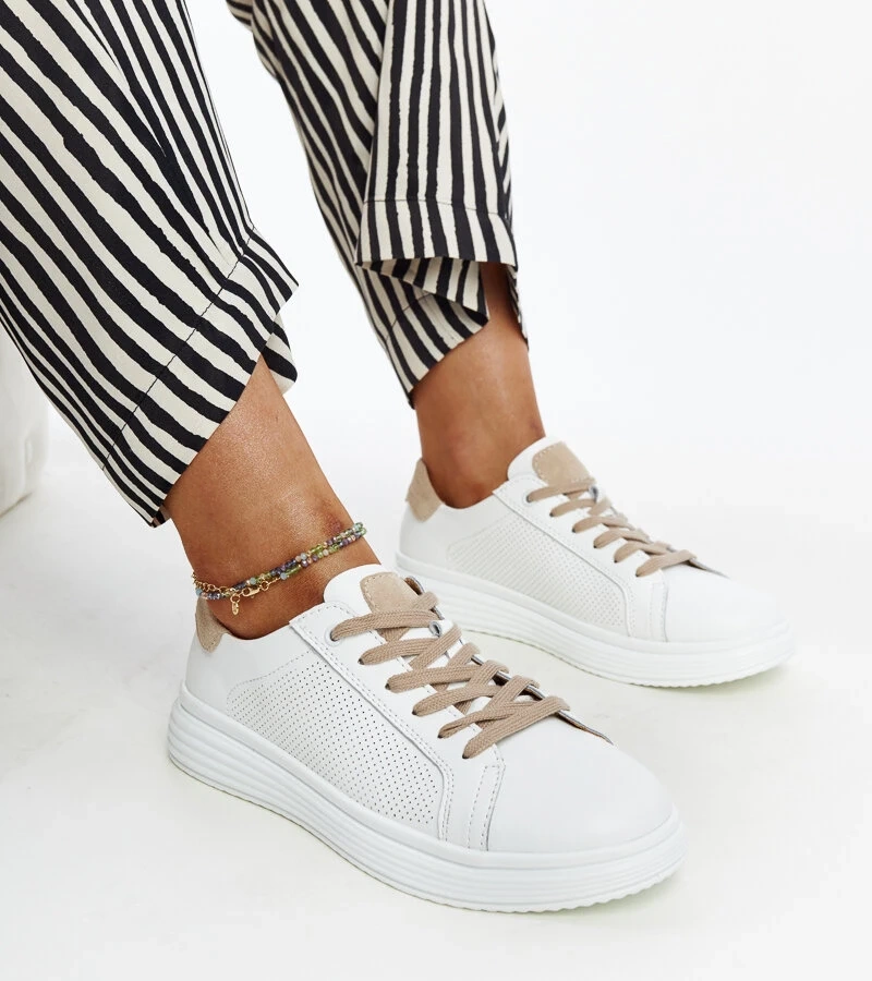 Bílo-bežové kůžové tenisky Bishara