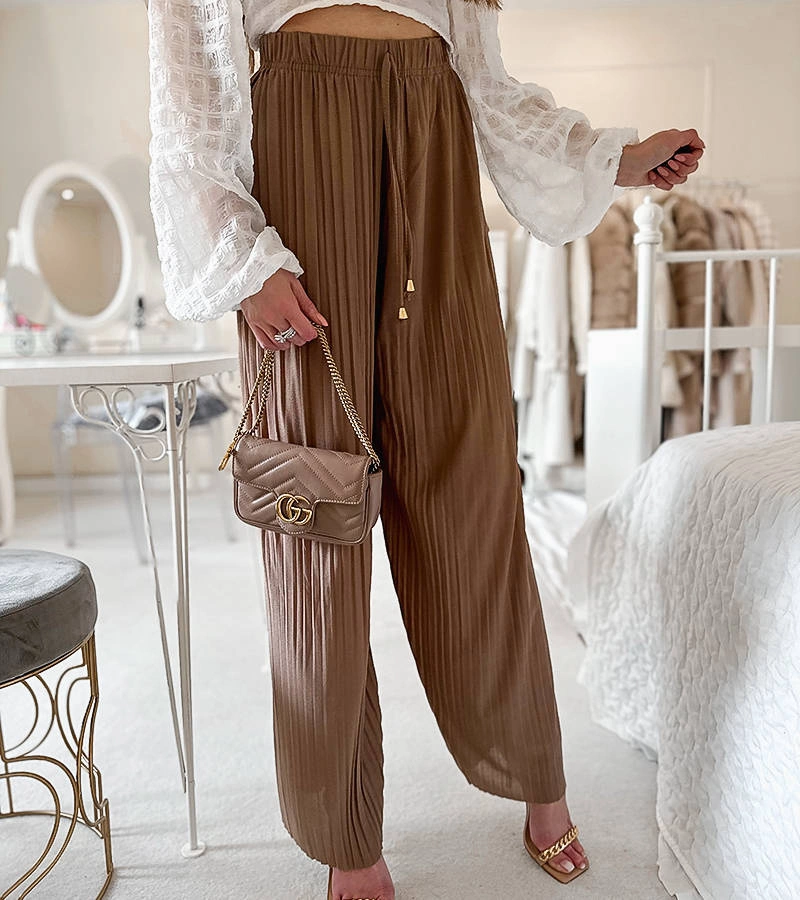 Hnědé plisované kalhoty Florismart