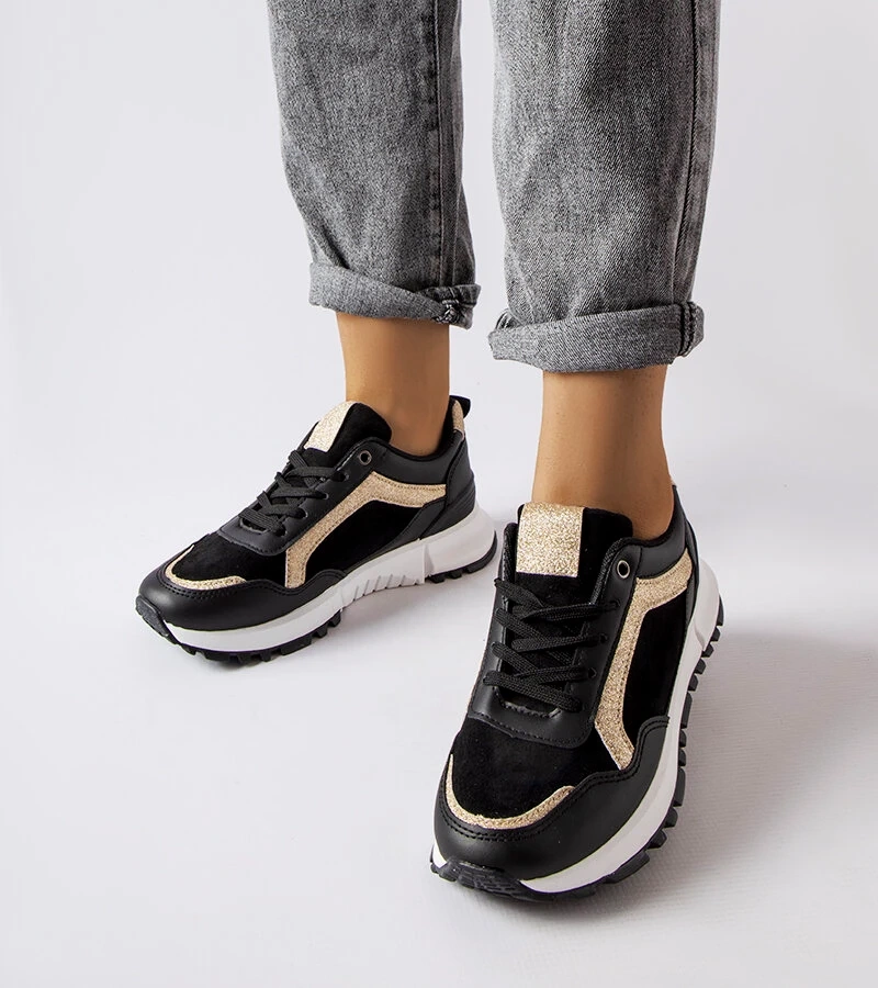 Černé tenisky s třpytivou výzdobou Busso