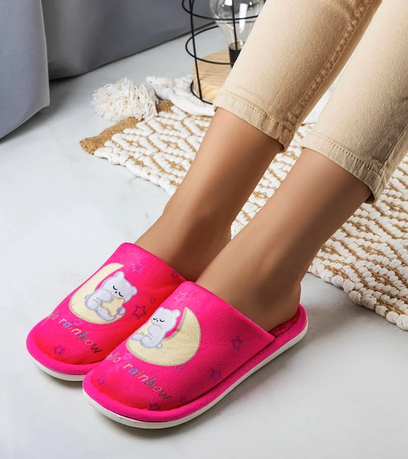 Neonově růžové měkké pantofle Rainbow moon