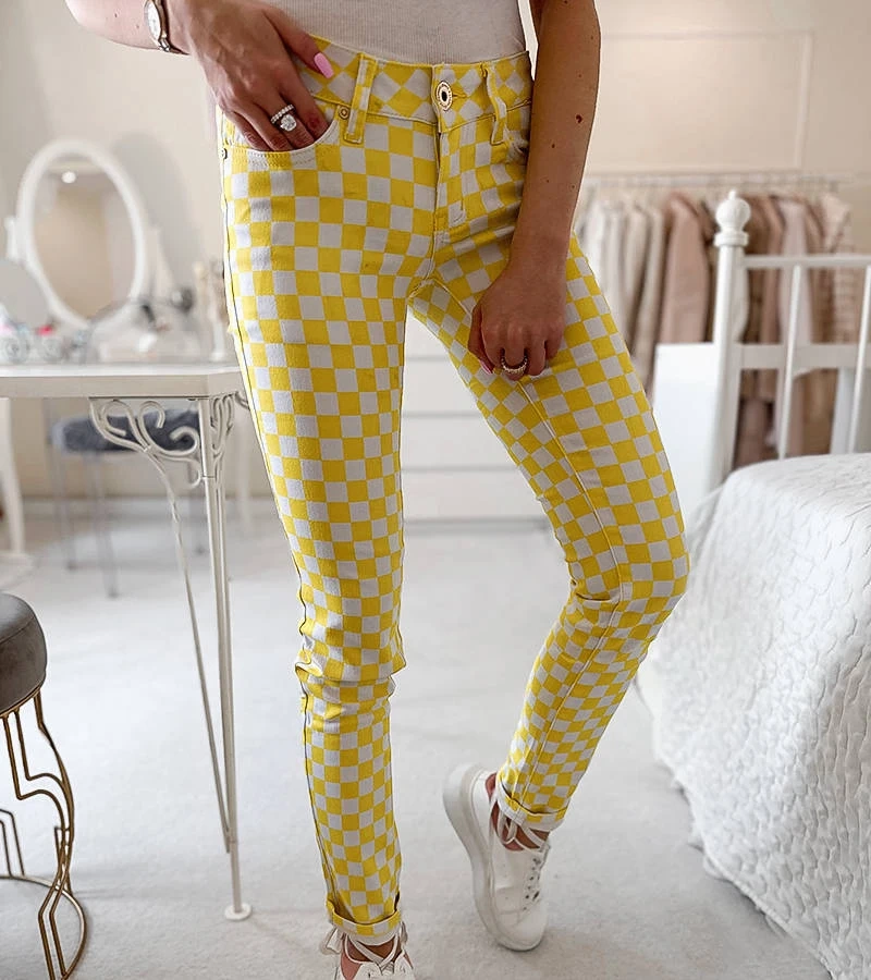 Žluté látkové kalhoty Bler